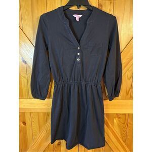 Lilly Pulitzer Black XS Beckett Shirt Dress #85231 Solid Elastic Sleeve (0044)